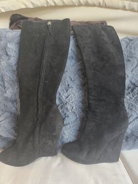 Giuseppe Zanotti Black Suede Knee-High Wedge Boots